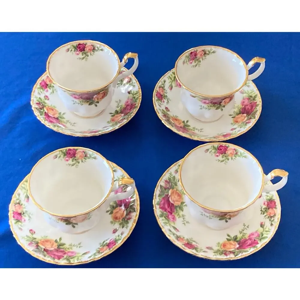 VTG Royal Albert Old Country Roses 1962 Tea Coffee Saucer Set of 4 England - Picture 5 of 16